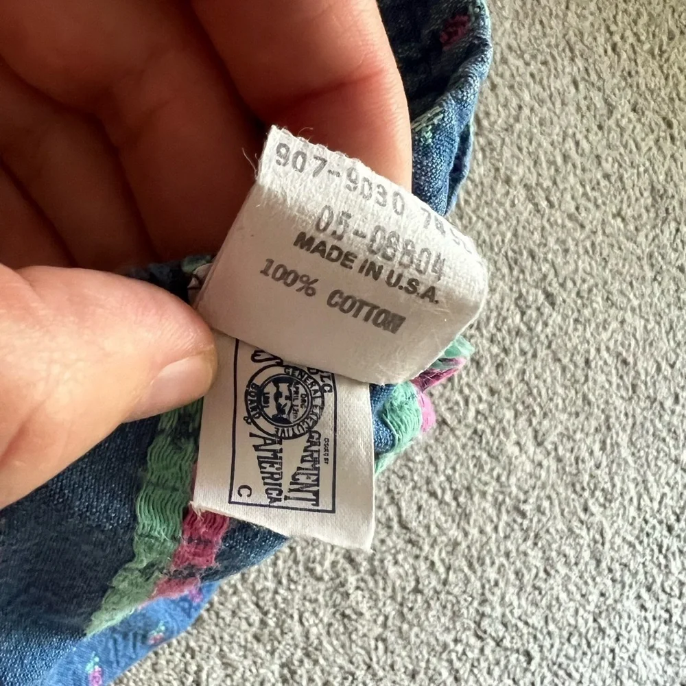 Vintage Oshkosh B'Gosh Girls 2T Vestbak Denim Rose Floral Jumper Union Made USA